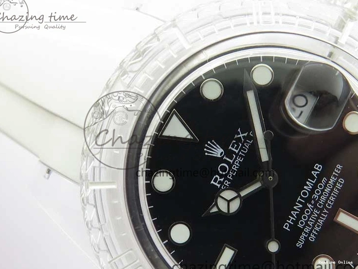 0112 Submariner Phantomlab Transparent KZF Best Edition Black Dial on White Rubber Strap VR StreetReady 2567